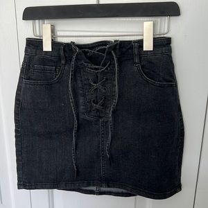 Black jean shirt with ties in front from Garage.